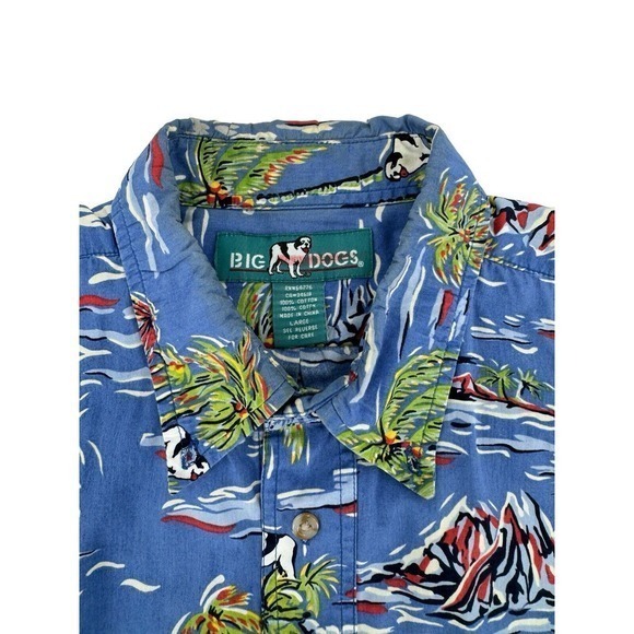 Big Dogs Blue Hawaiian Shirt Button Up Short Sleeve Palm Island Blue Mens Size L - Picture 9 of 9